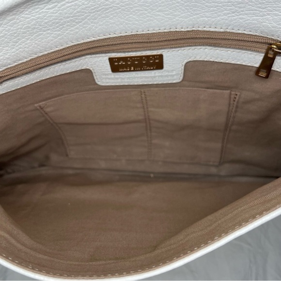 Iacucci White Pebbled Leather Large Clutch, Teal Snake Skin Leather Accent